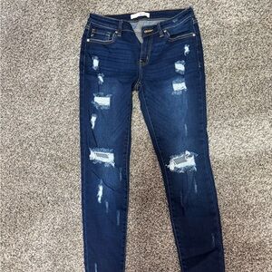 KanCan Dark Indigo Distressed Women's Skinny Jeans